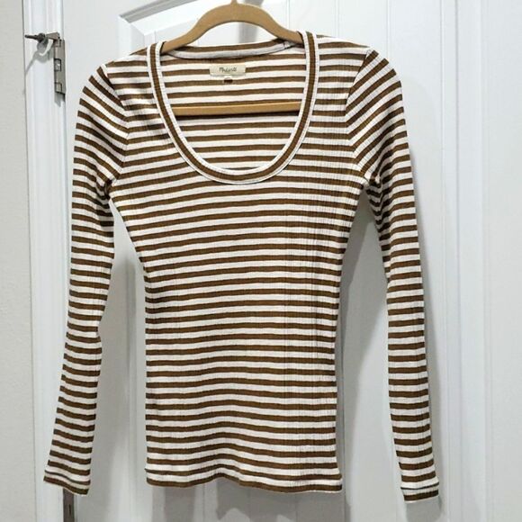 Madewell Square-Scoop Pointelle, Stripe Long-Sleeve top (size Small) - Picture 1 of 4